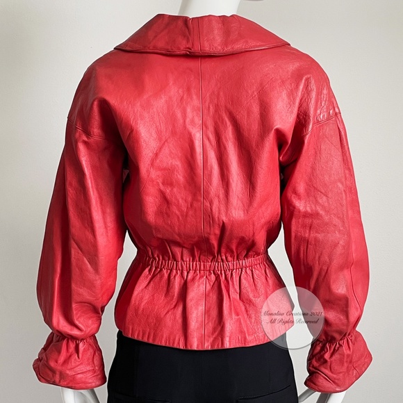 Bonnie Cashin Jacket Red Leather Cinched Waist with Peplum Vintage 1960s Rare - Picture 8 of 9